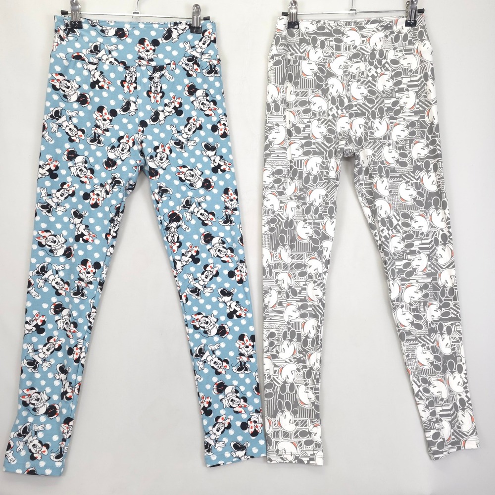 LuLaRoe Disney Leggings Women One Size Mickey Minnie Mouse Set of 2 Soft Stretch